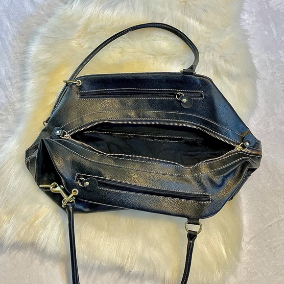 Jones New York black, leather, satchel with multiple pockets and gold hardware. - Picture 3 of 11